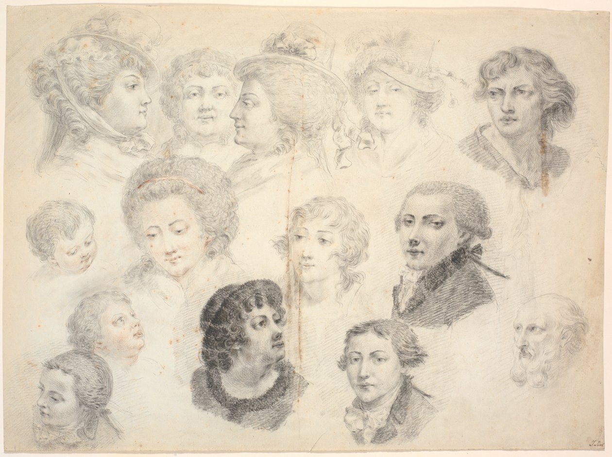 Schetsblad met hoofden door Jens Juel