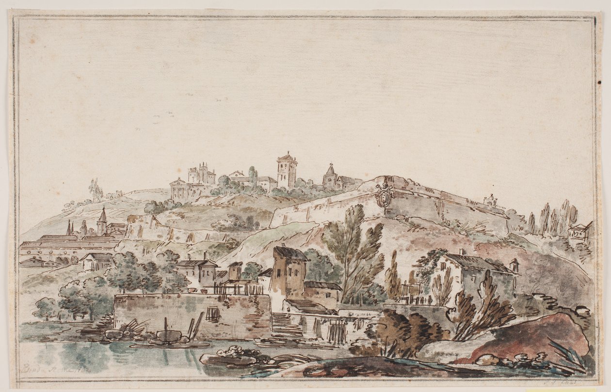 Romeins uitzicht met stadsmuur en kerken door Jens Petersen Lund