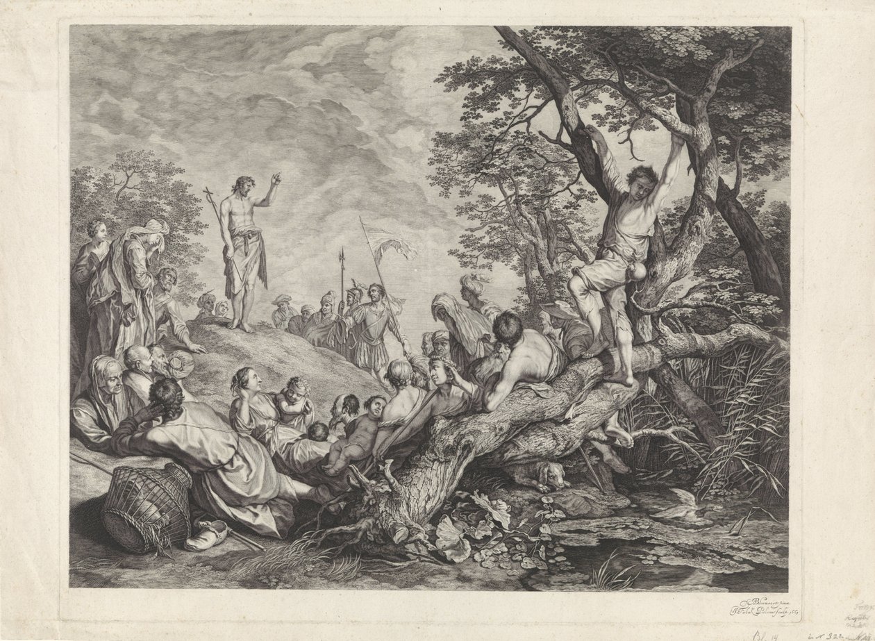 Johannes de Doper predikt in de wildernis door Jeremias Falck