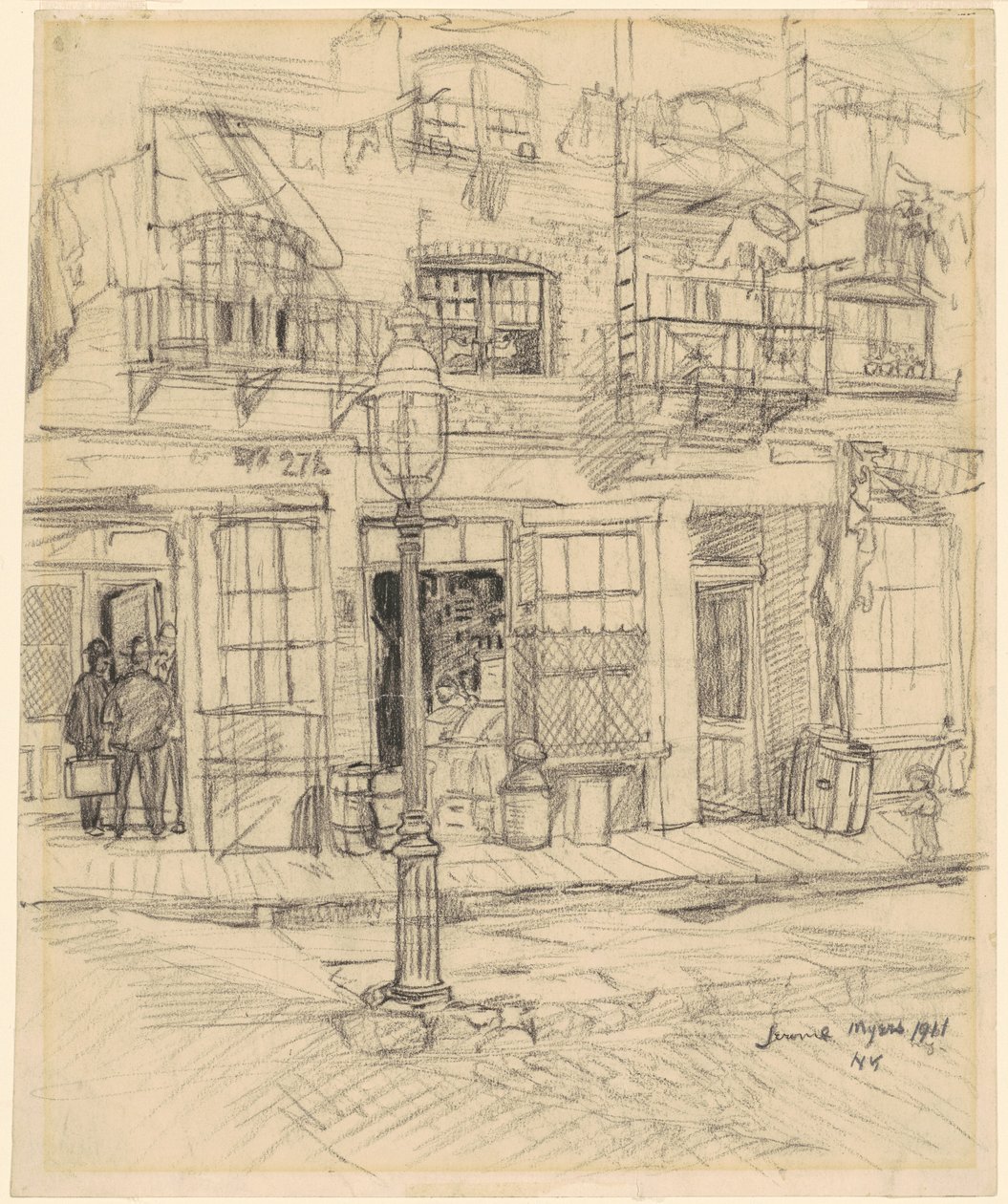Straatscène in New York door Jerome Myers