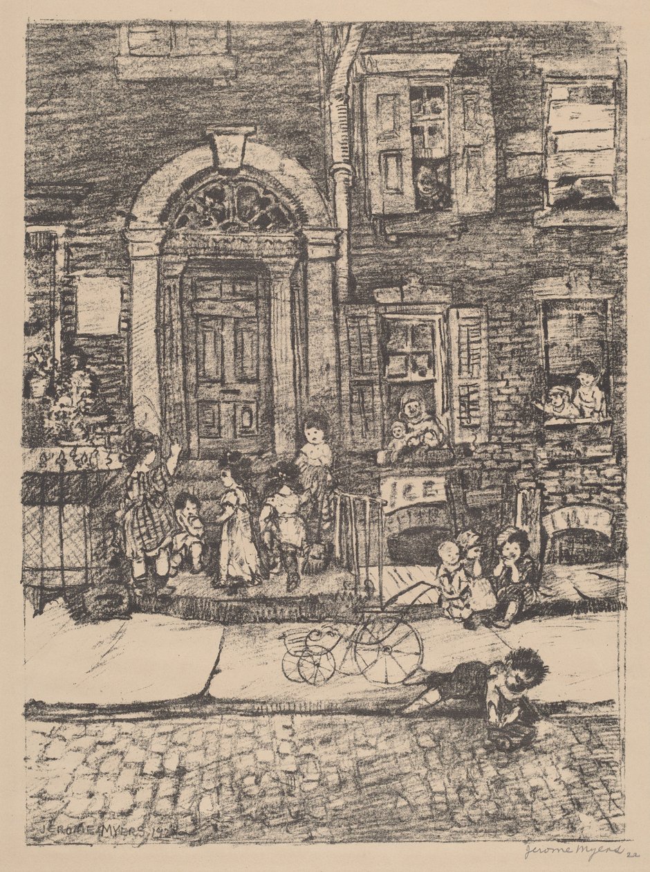 Straatscène (New York) door Jerome Myers