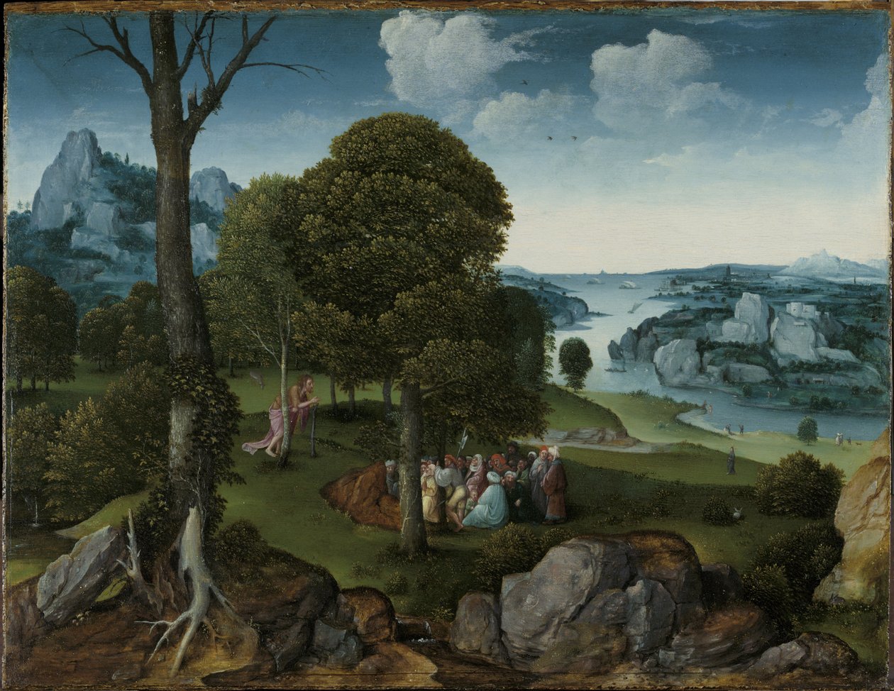 Landschap met de Prediking van Johannes de Doper door Joachim Patinir