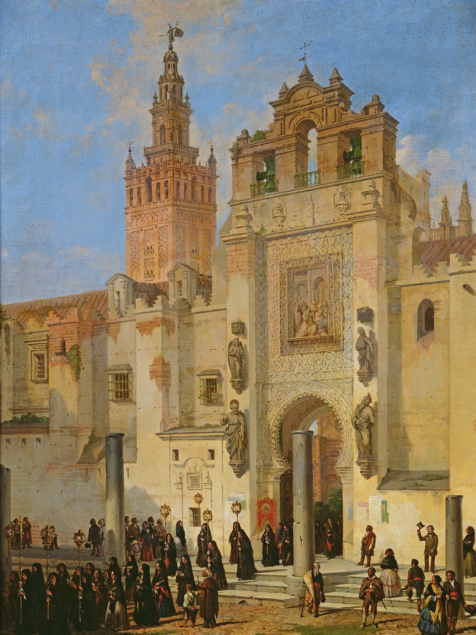 Religieuze processie in Sevilla door Joachin Dominguez Becquer