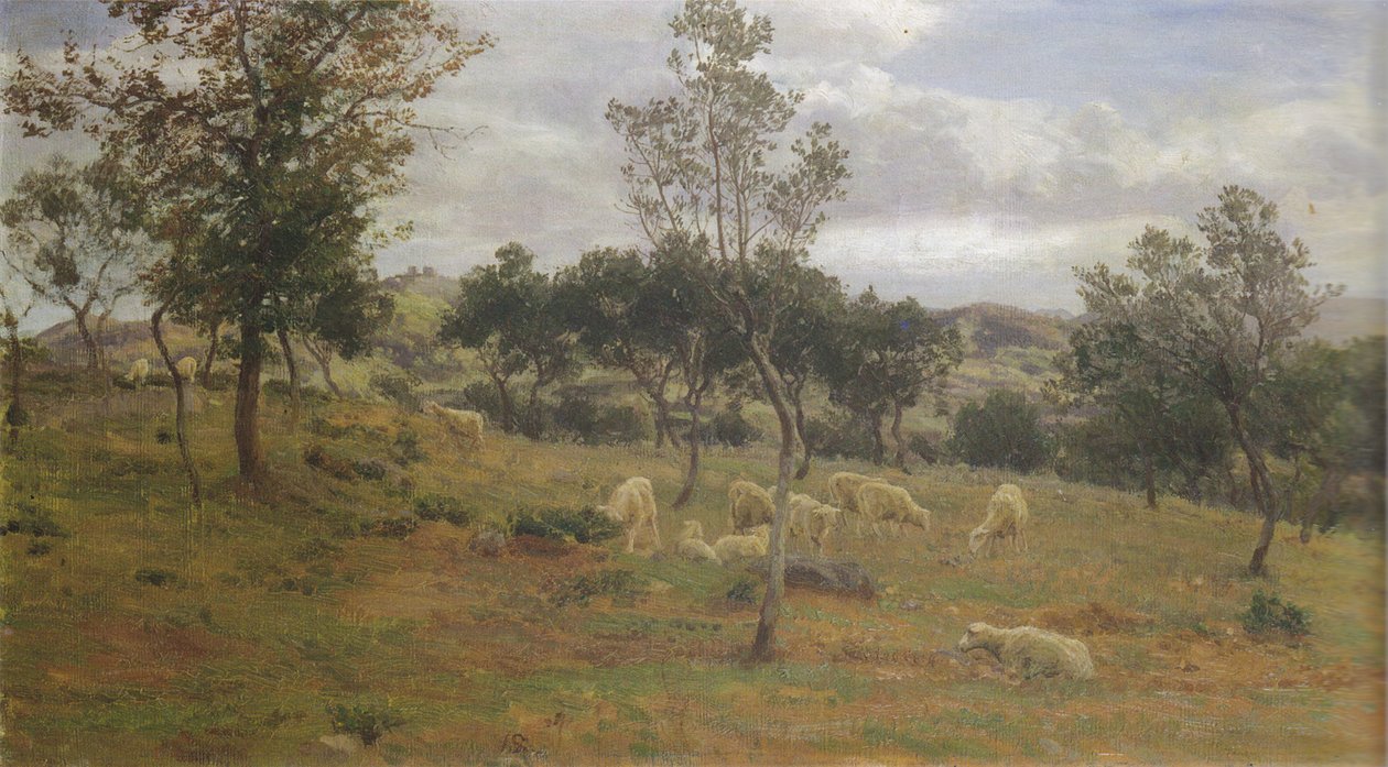 Italiaans landschap met olijfbomen door Joakim Frederik Skovgaard
