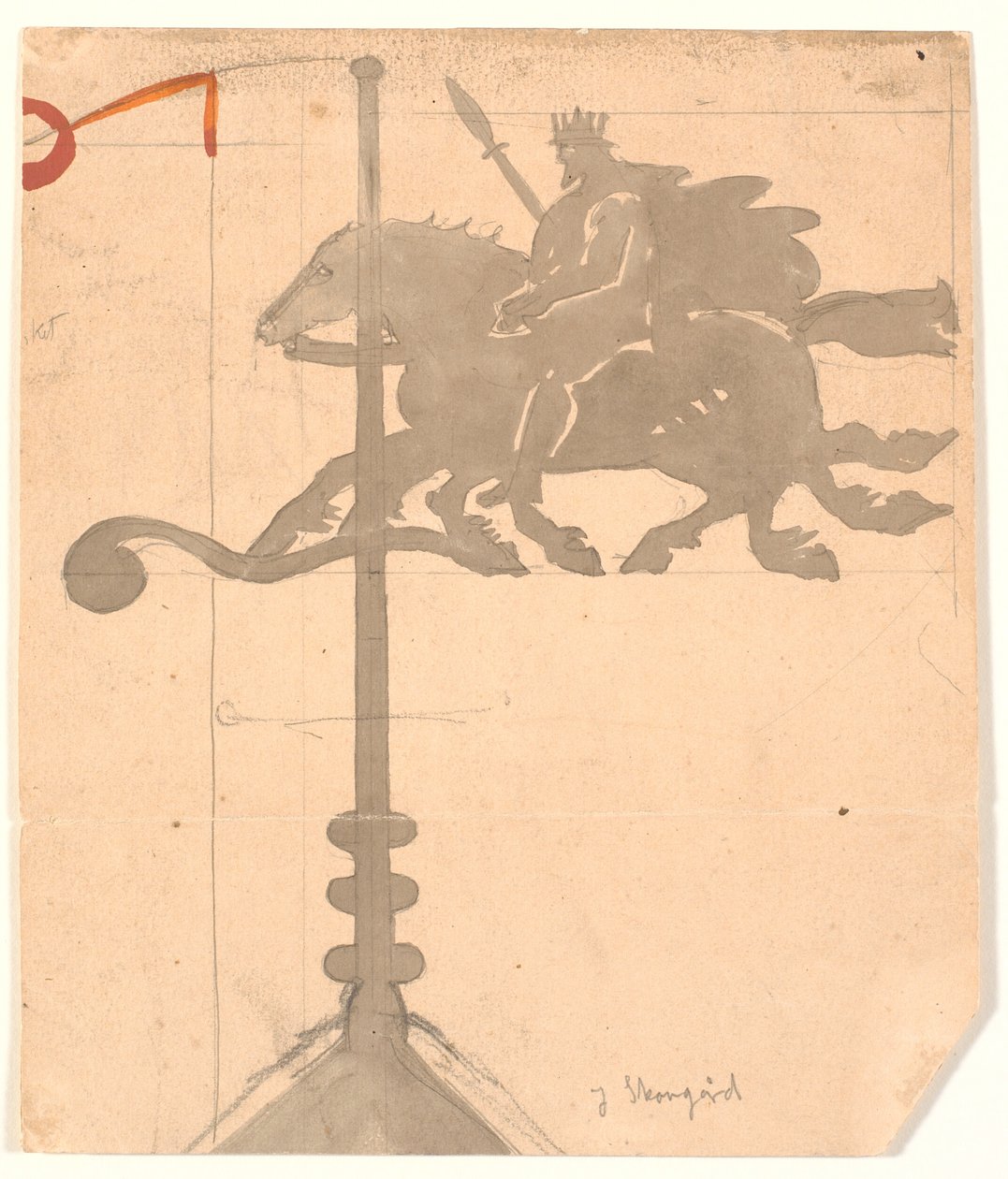 Odin op Sleipnir. Windwijzer op Vallekilde hogeschool door Joakim Frederik Skovgaard
