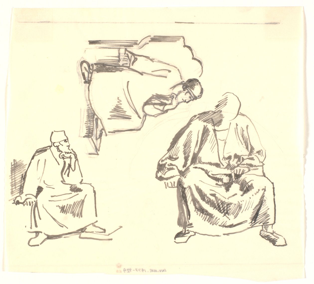 Drie studies van zittende, bebaarde man. Saul door Joakim Frederik Skovgaard
