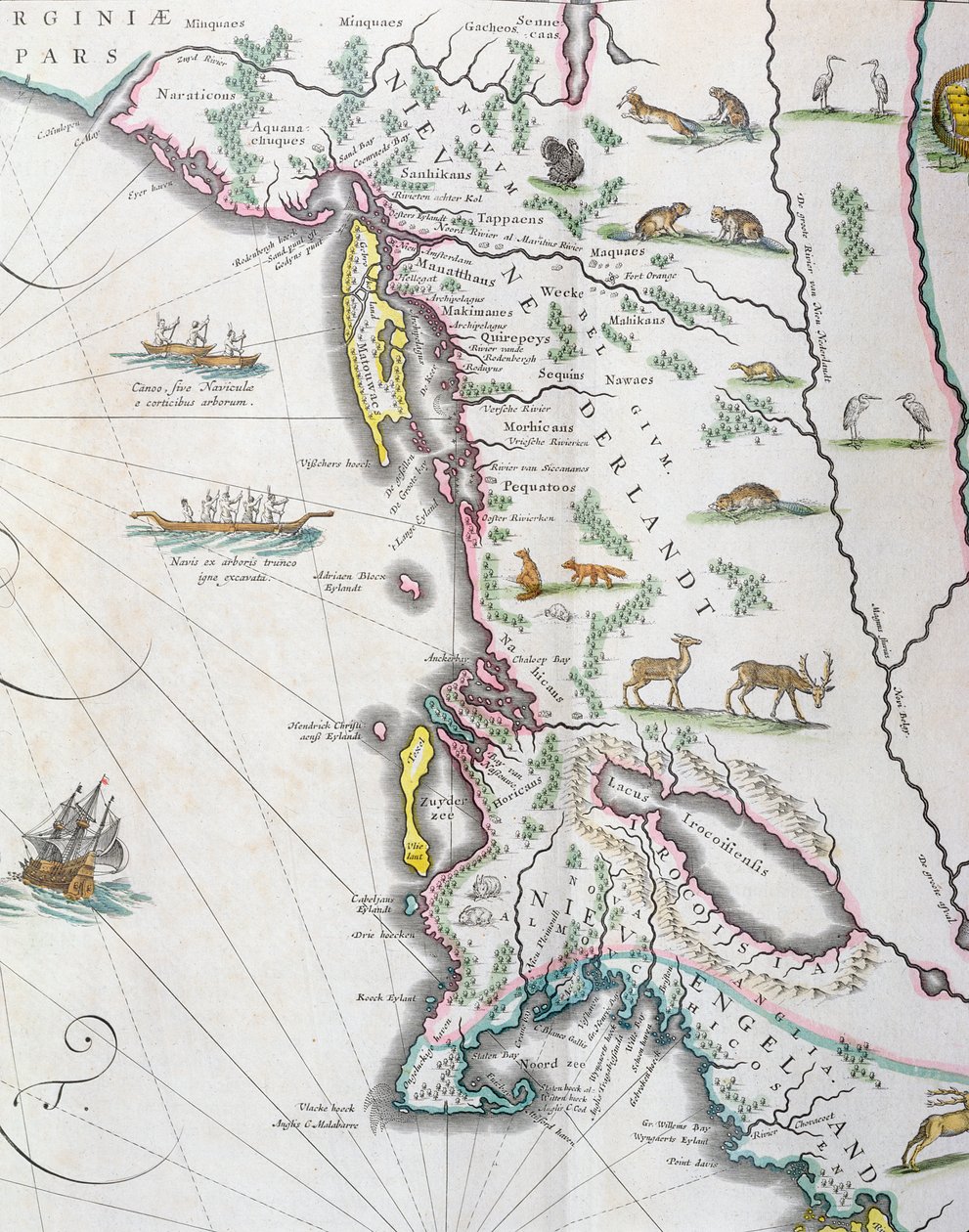 Kaart die de oostkust van Noord-Amerika toont, 1647 door Joan Blaeu