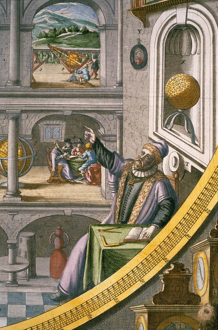 Tycho Brahe (1546-1601) op 40-jarige leeftijd, tussen zijn astronomische instrumenten, uit de 