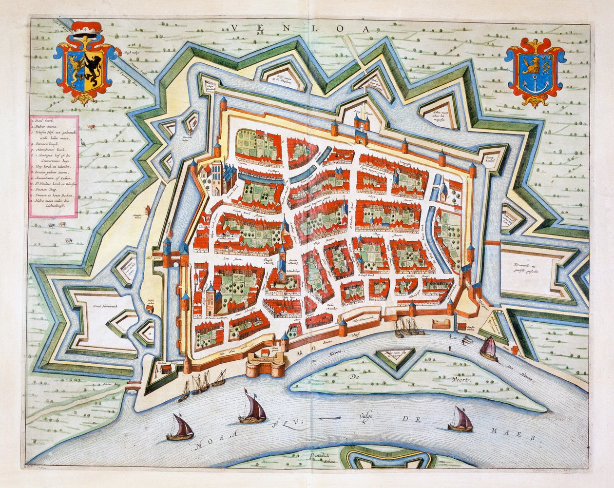 Venlo, 1649 (handgekleurde gravure) door Joan Blaeu