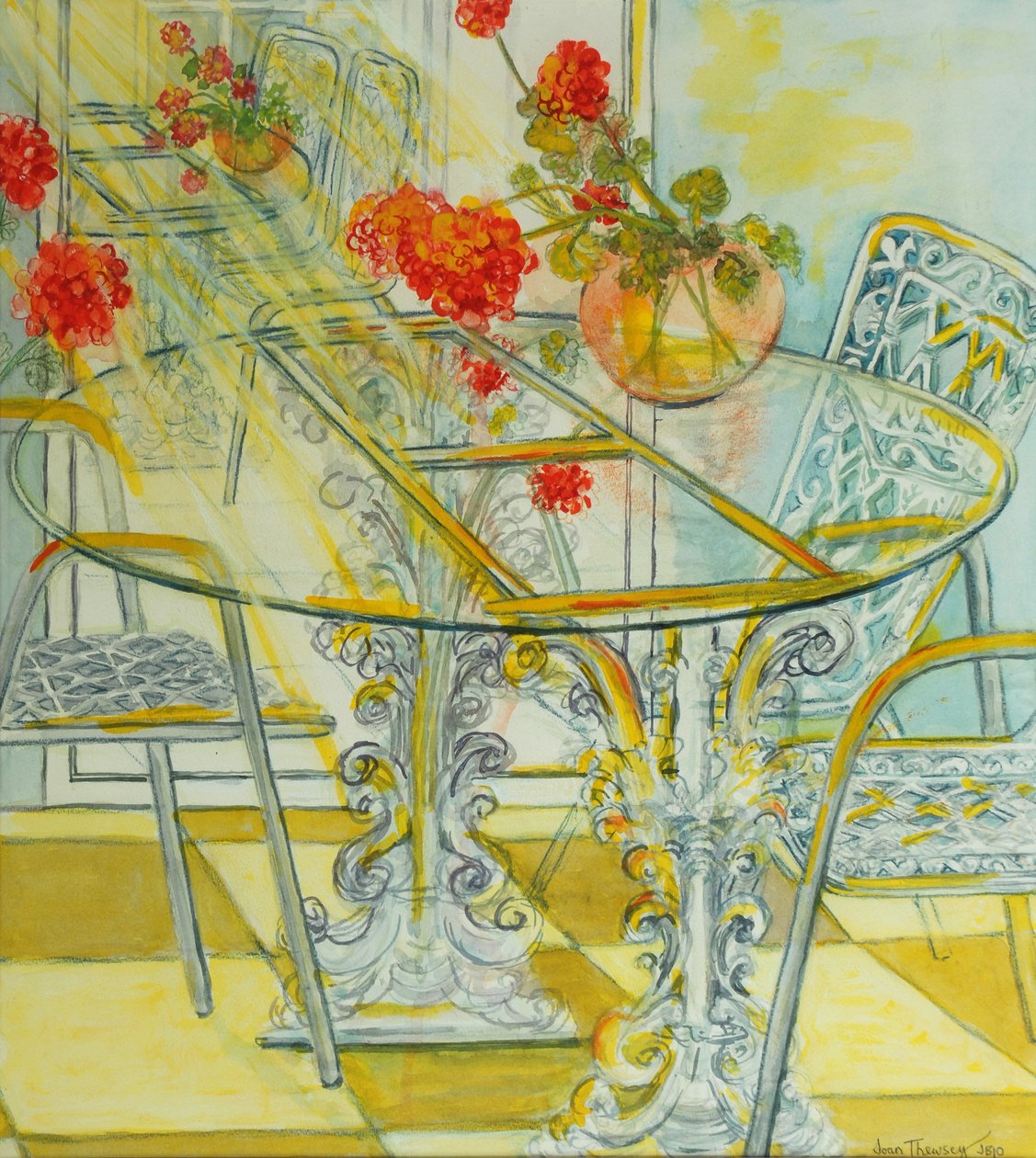 Patio Tuin, Geraniums Gereflecteerd, 2010 door Joan Thewsey
