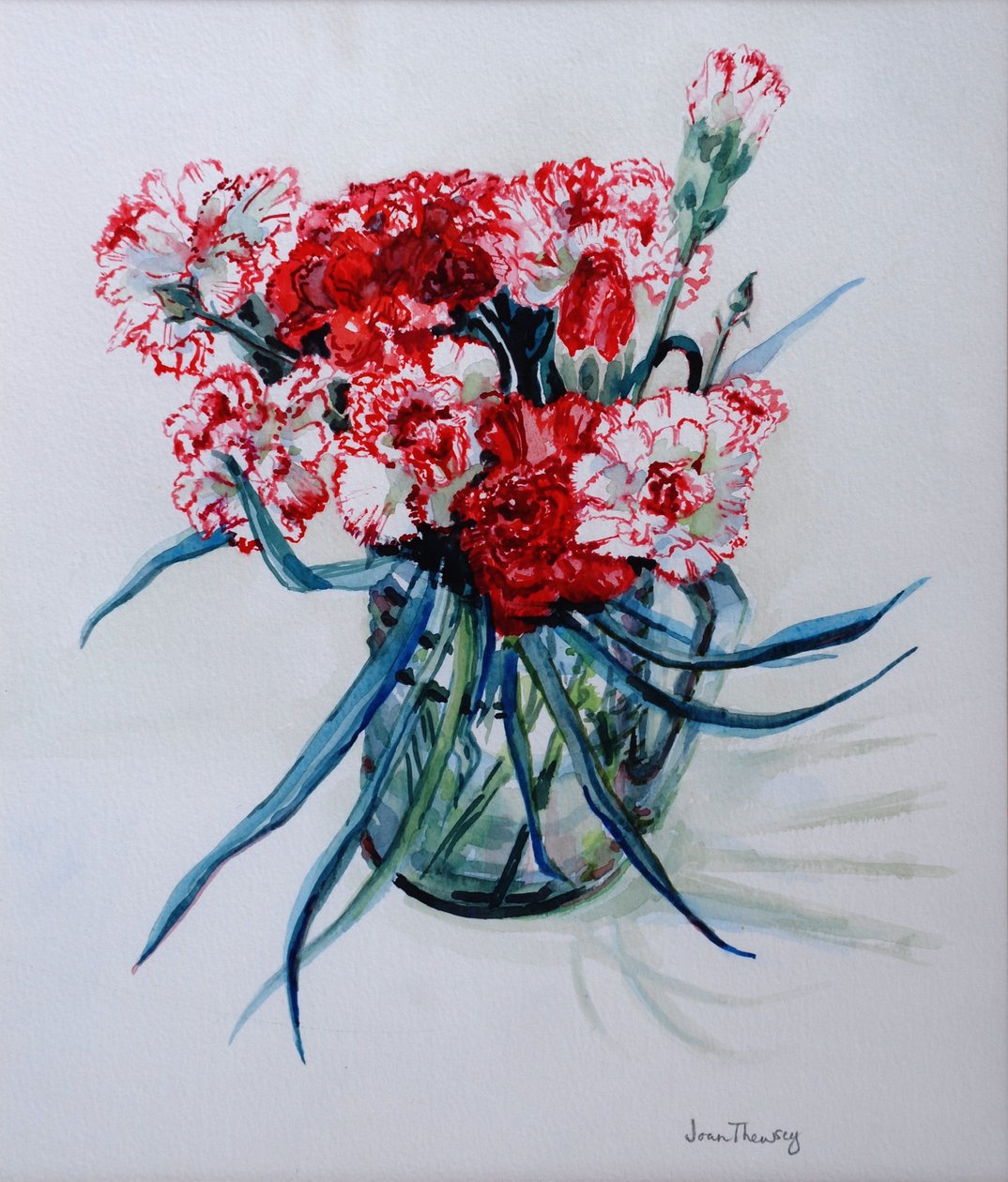 Roze en rode anjers, 2004 door Joan Thewsey