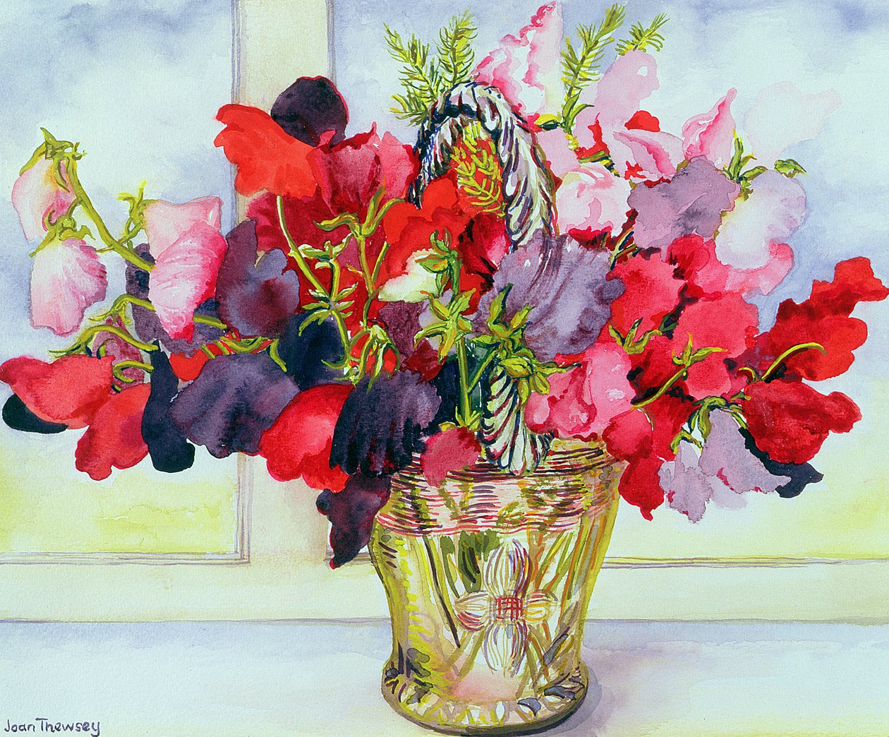 Lathyrus in een Vaas door Joan Thewsey