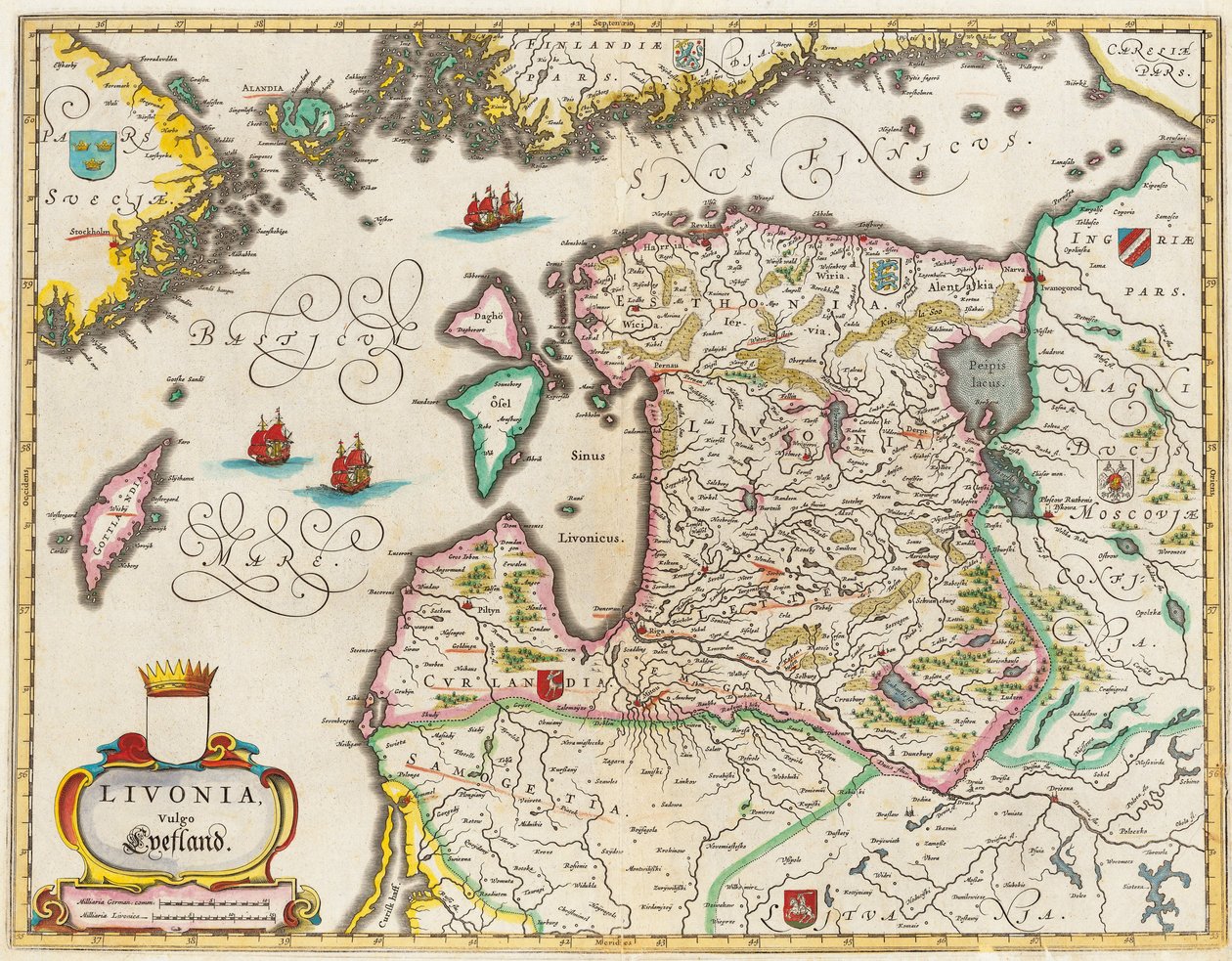Livonia-kaart, Vulgo Lyefland, Atlas Maior door Joan Blaeu