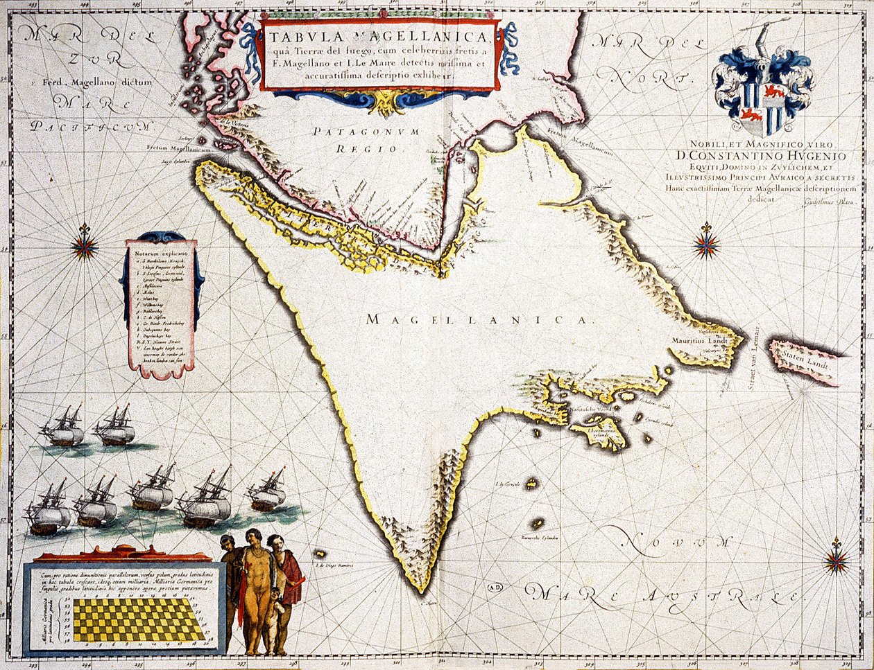 Tabula Magellanica: kaart van de Straat van Magellaan door Joan Blaeu