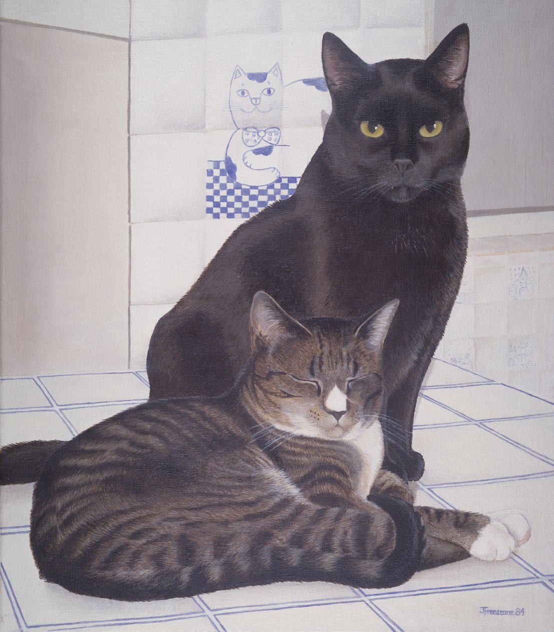 Stray en Daisie in de keuken door Joan Freestone