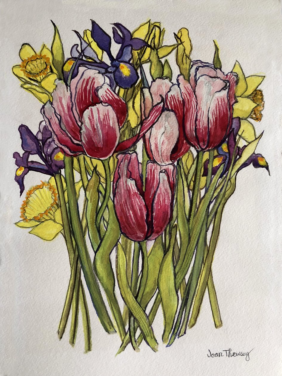 Tulpen, Narcissen en Iris door Joan Thewsey