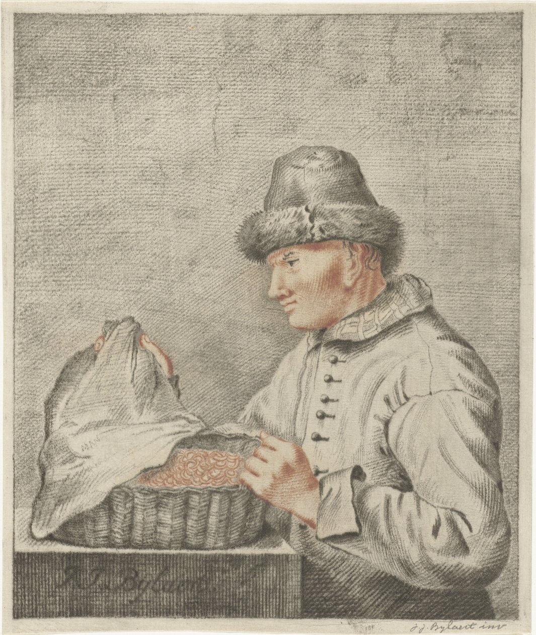 Garnalenverkoper door Joannis Jacobus Bijlaert (signed by artist)