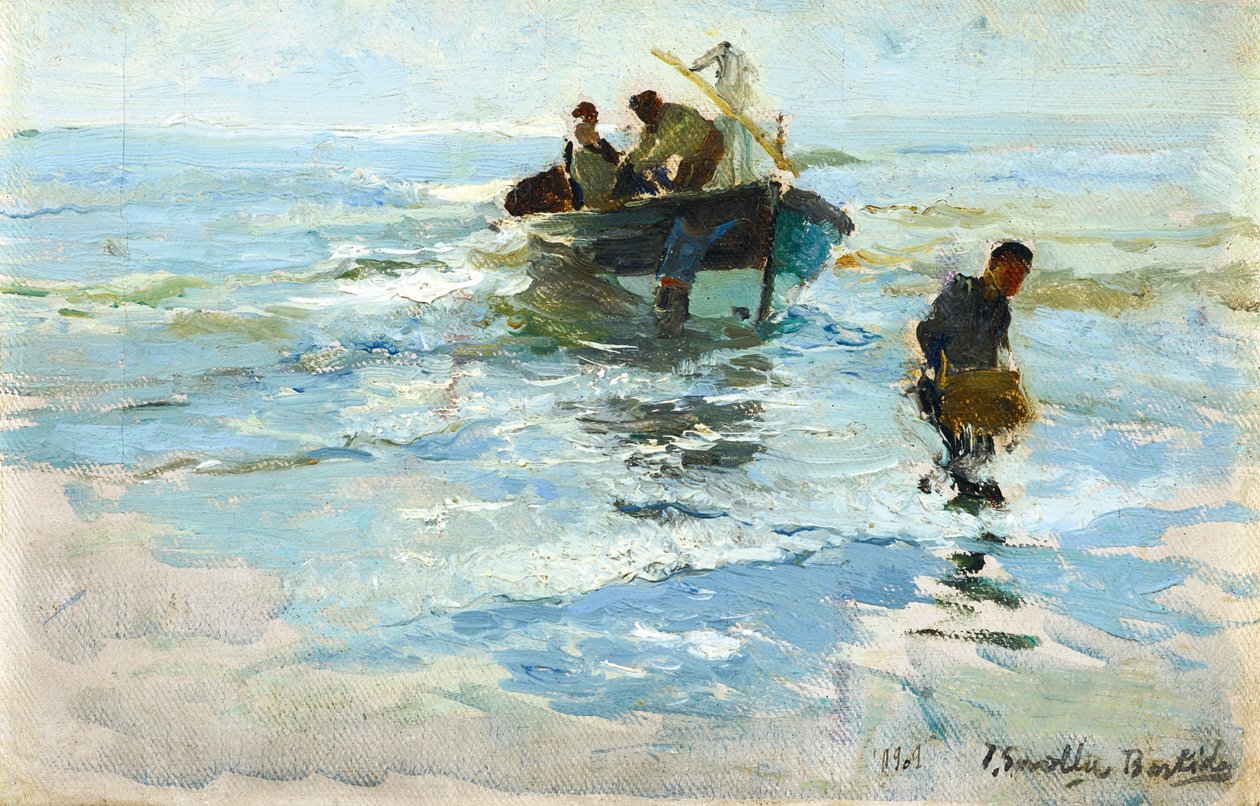 De boot ophalen, Strand van Valencia door Joaquín Sorolla