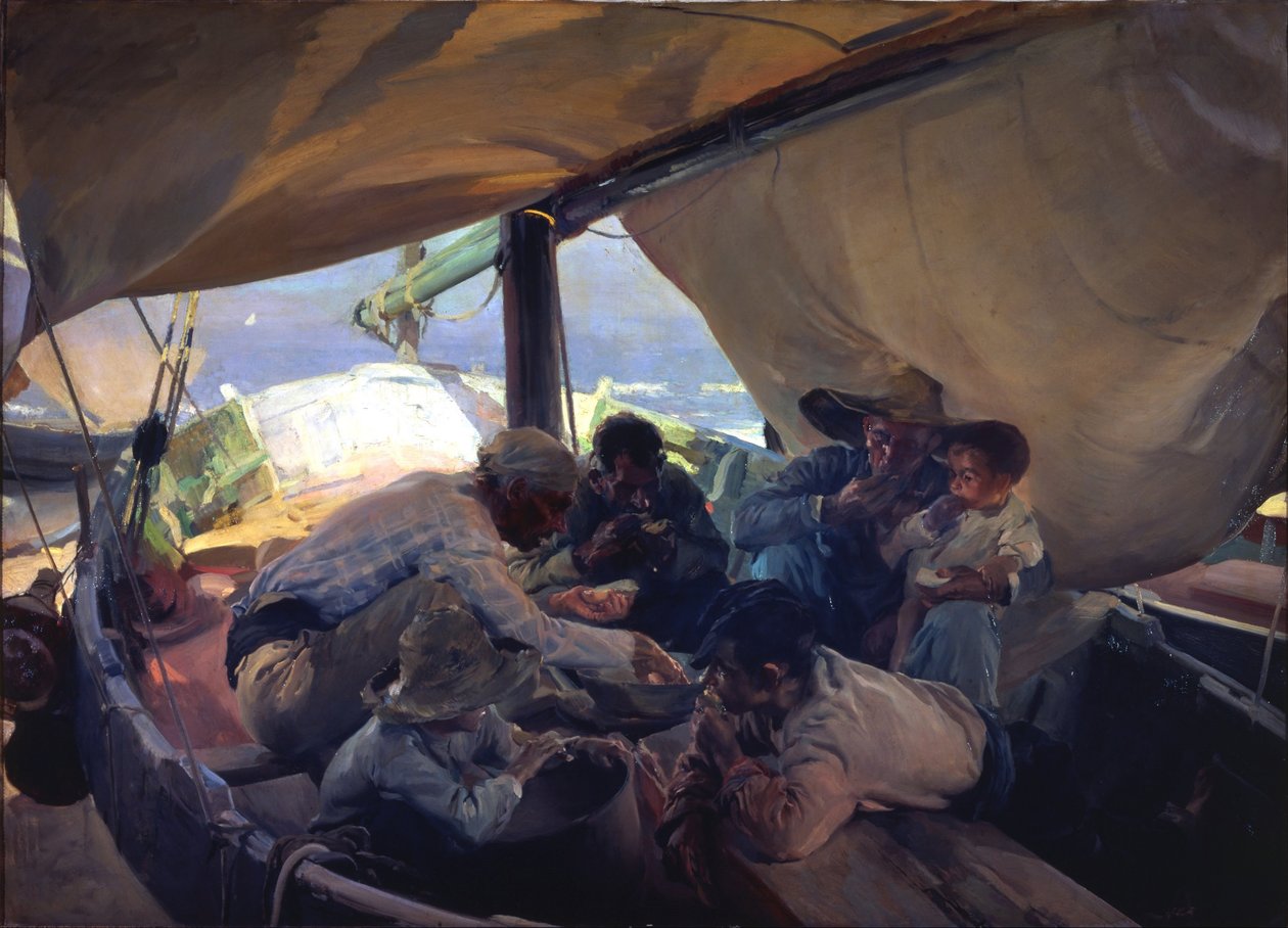 Lunch op de boot door Joaquín Sorolla