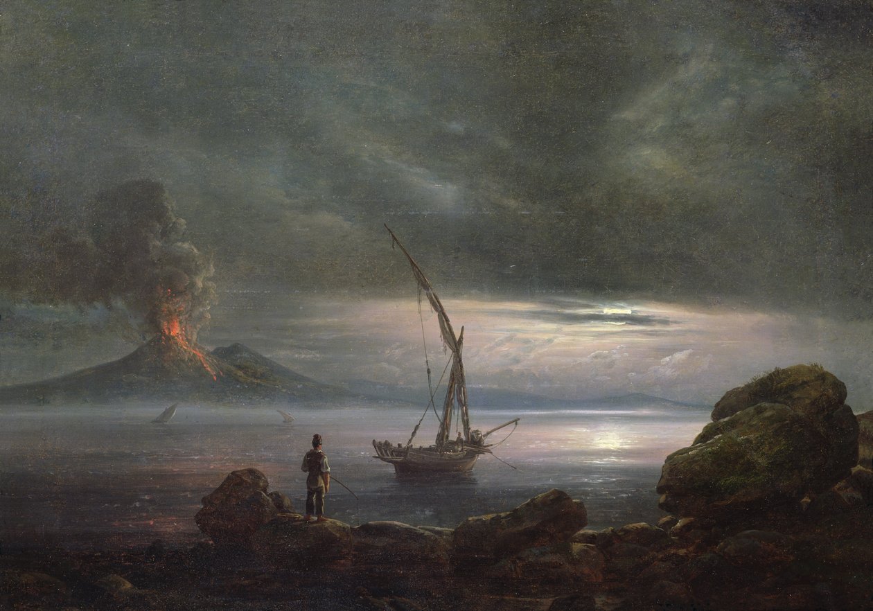 Vulkaan bij avond, Sicilië door Johan Christian Dahl