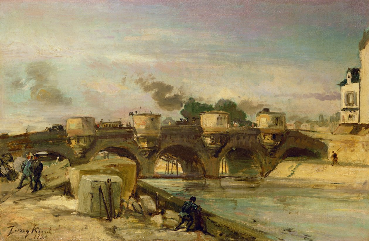 Brand op de Pont Neuf, 1853 door Johan Barthold Jongkind