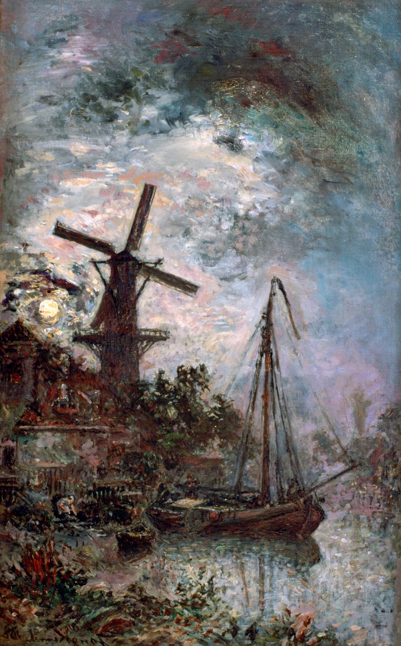 Landschap met een molen, 1888 door Johan Barthold Jongkind