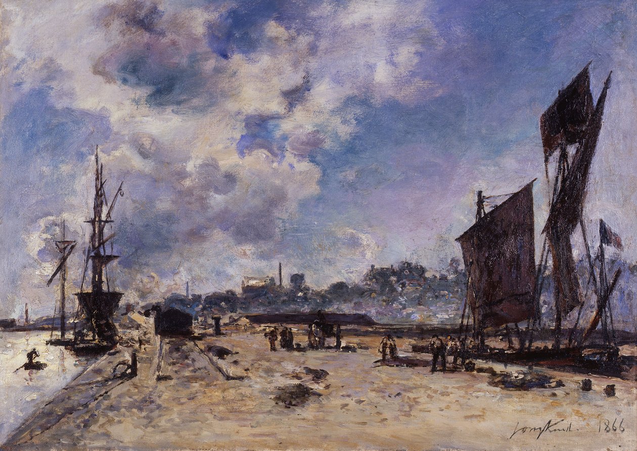 Kade in Honfleur door Johan Barthold Jongkind