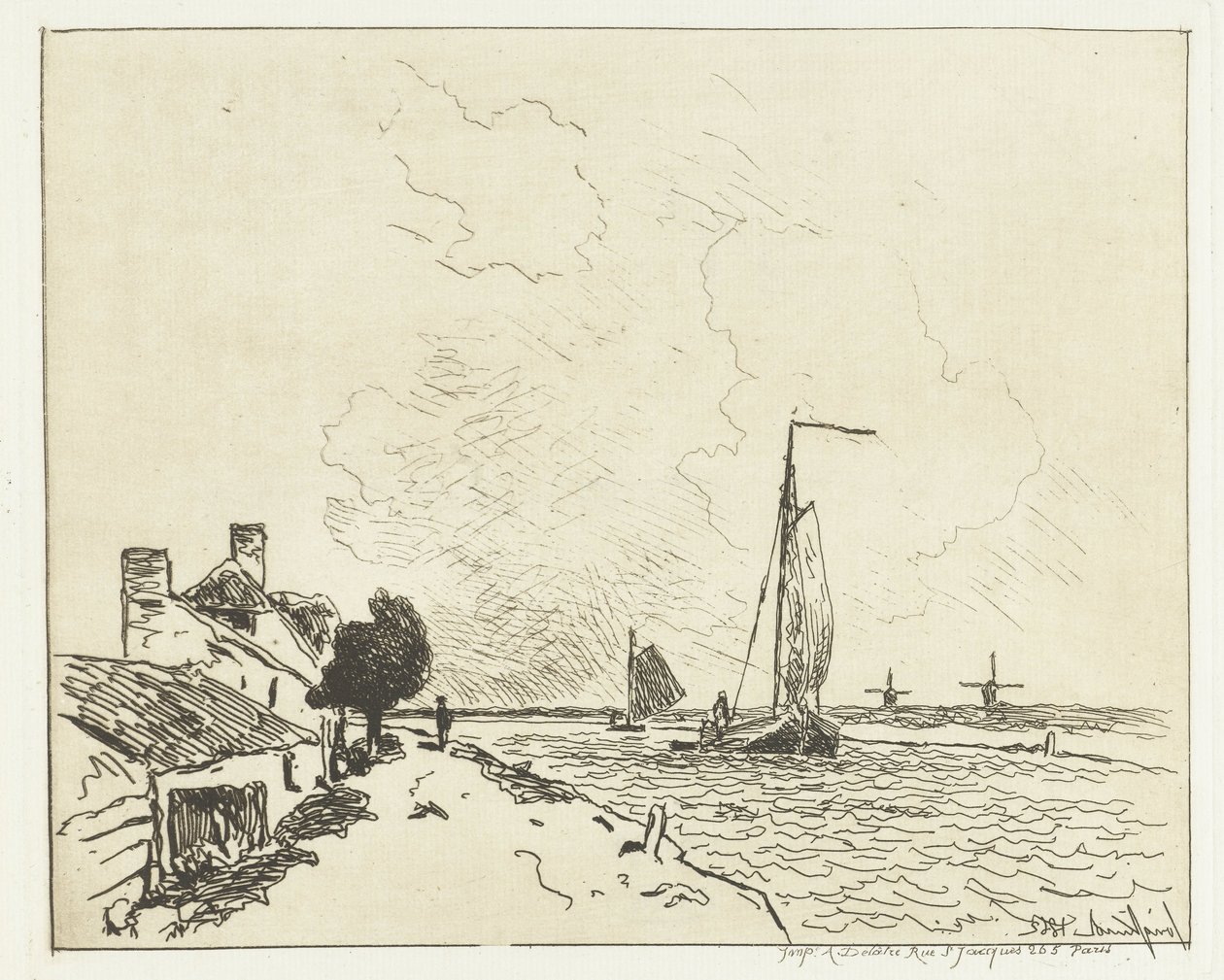 Twee zeilschepen door Johan Barthold Jongkind
