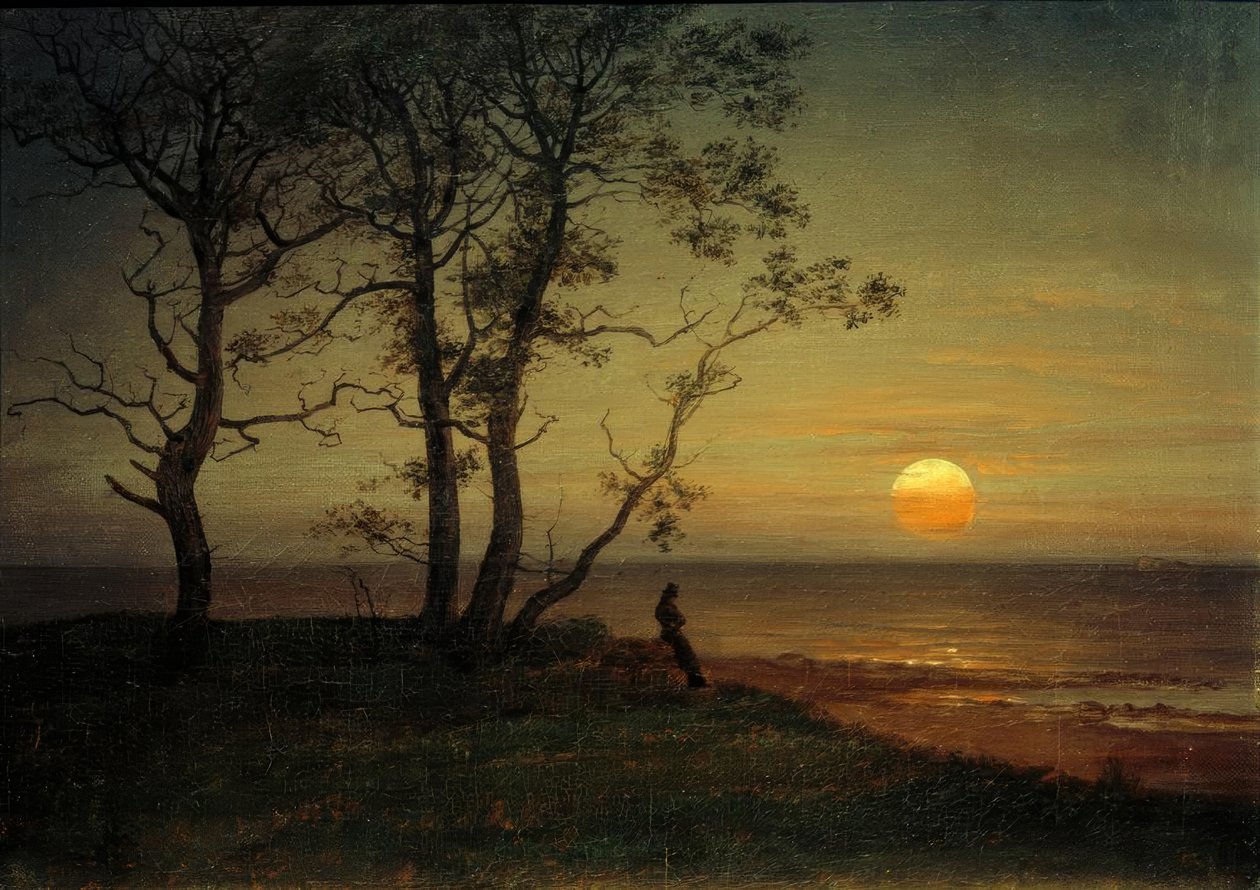 Zeeoever bij maanlicht door Johan Christian Dahl