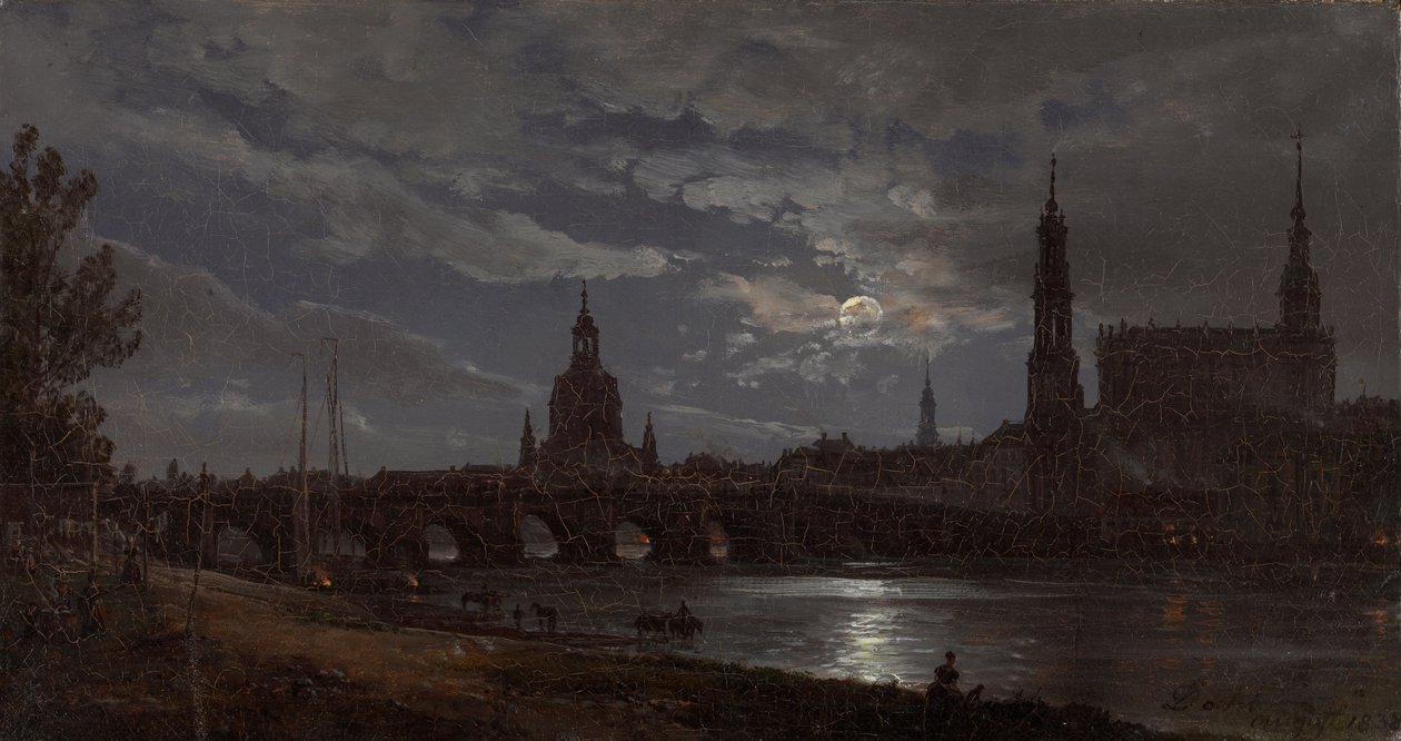 Uitzicht op Dresden bij maanlicht door Johan Christian Dahl
