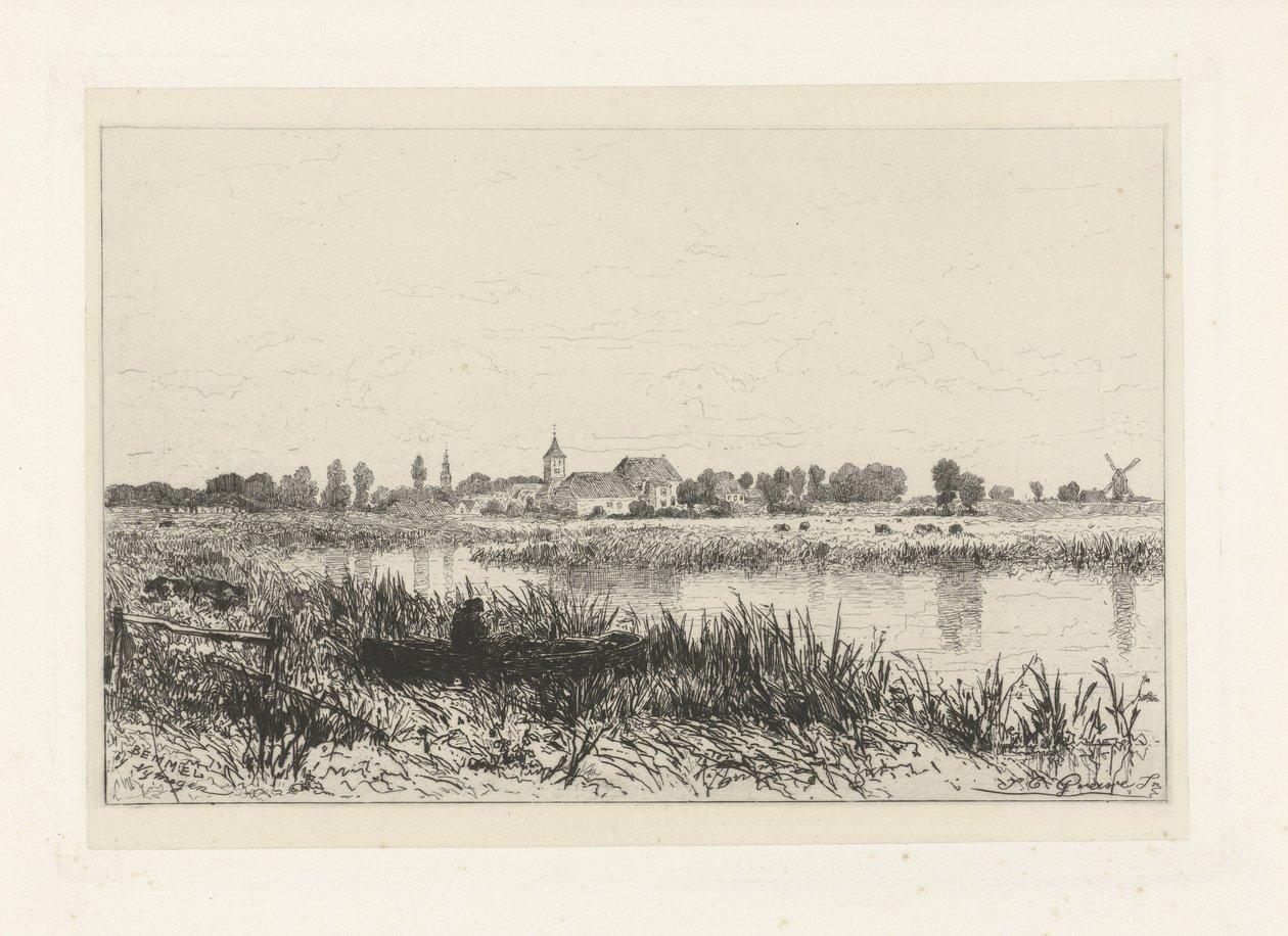 Gezicht op een rivier nabij Bemmel door Johan Conrad Greive