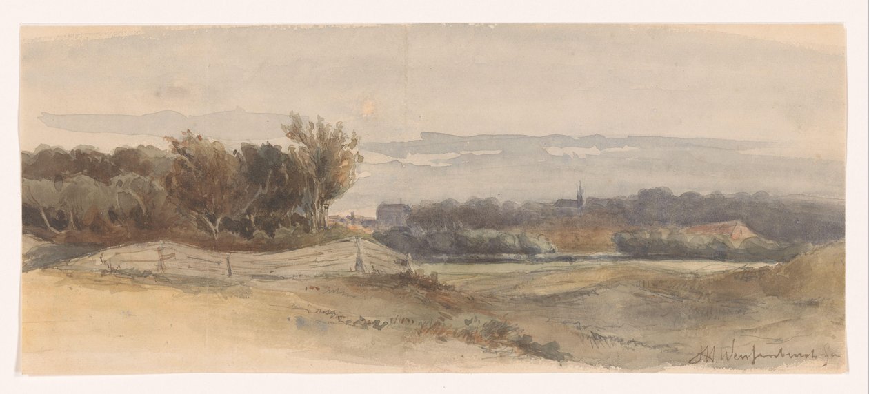 Panoramisch Landschap door Johan Hendrik Weissenbruch (signed by artist)