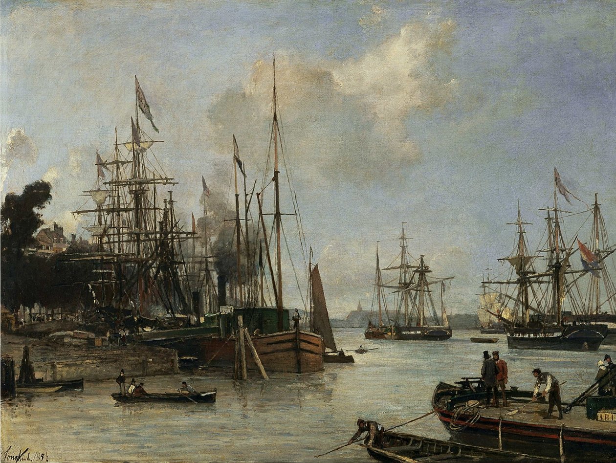Uitzicht op de haven, Rotterdam door Johan Jongkind