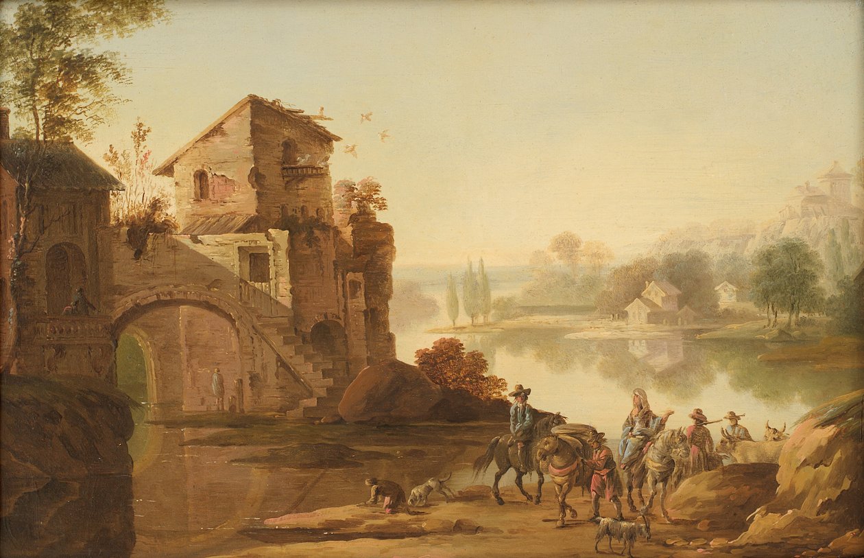 Landschap in Italiaanse stijl door Johan Mandelberg