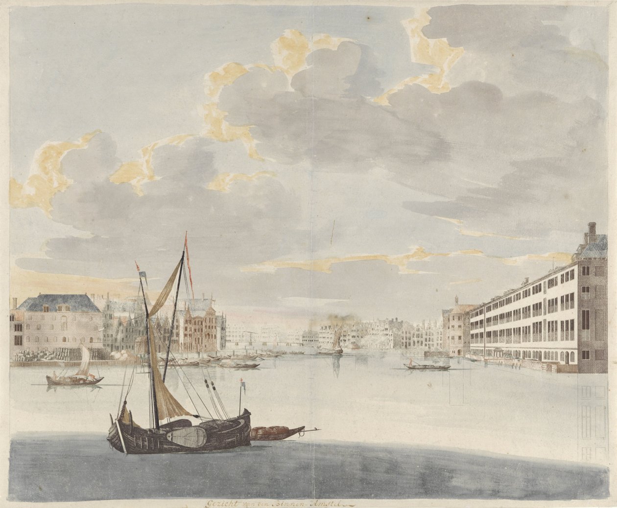 Gezicht op de Binnen-Amstel in Amsterdam door Johan Teyler