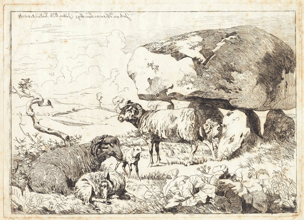 Schapen bij een grafheuvel door Johan Thomas Lundbye