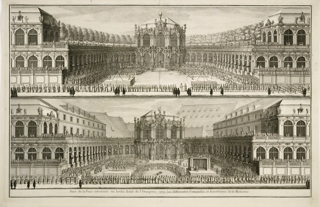 Uitzicht op de tuin van de Orangerie door Johann August Corvinus