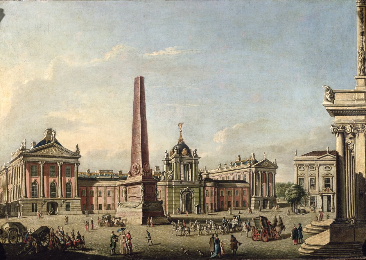 Uitzicht op de oude markt en de voorpoort van het Schloss Sanssouci, 1773 door Johann Friedrich Meyer