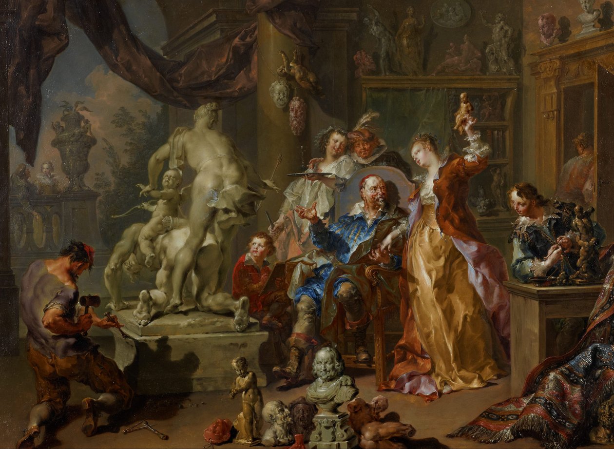 Het atelier van de beeldhouwer door Johann Georg Platzer