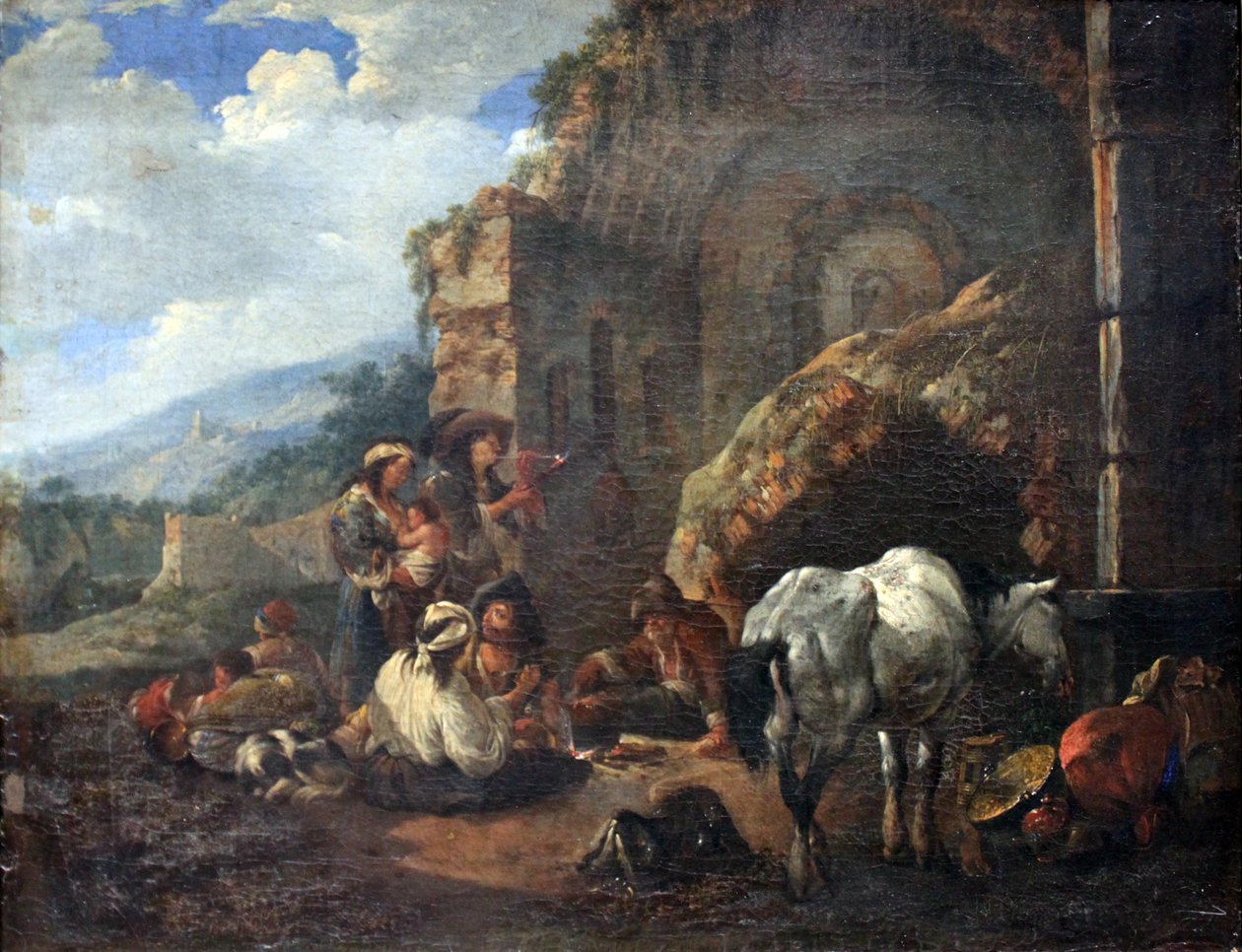 Zigeunerkamp in een Romeinse Ruïne door Johann Heinrich Roos