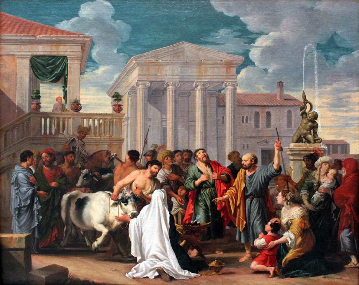 Paulus en Barnabas in Lystra door Johann Heiss