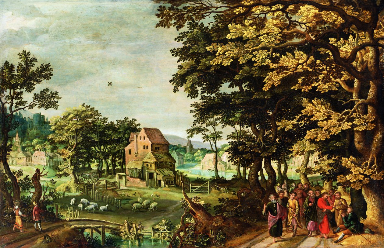 Landschap met Christus die de Blinde Man geneest door Johann Jacob Besserer
