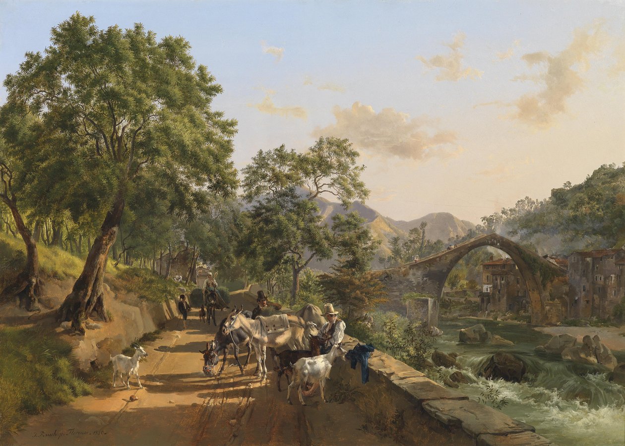 Rust aan de landweg (Brug van Loro Ciuffena, Arezzo) door Johann Nepomuk Rauch