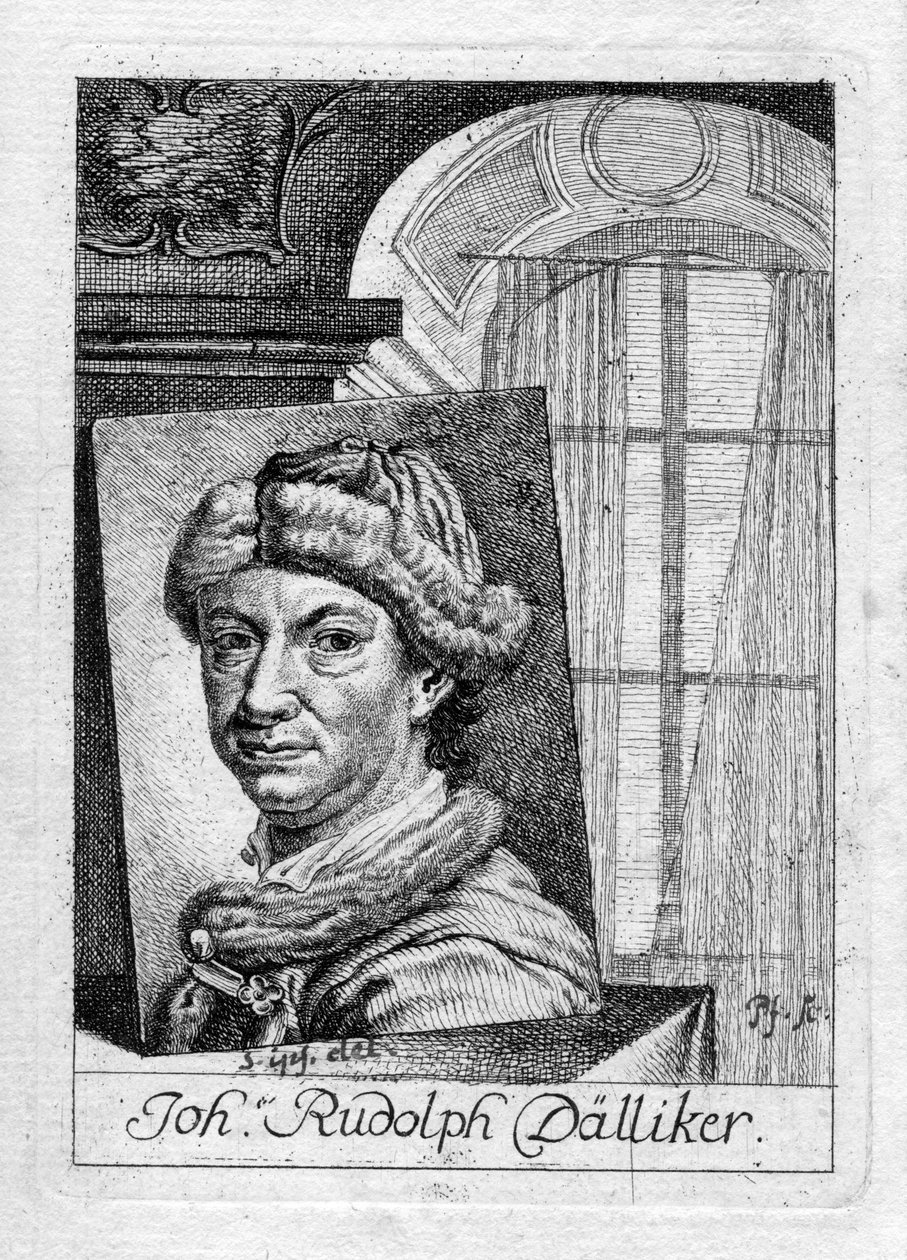 Zelfportret gegraveerd door Johann Rudolf Dälliker