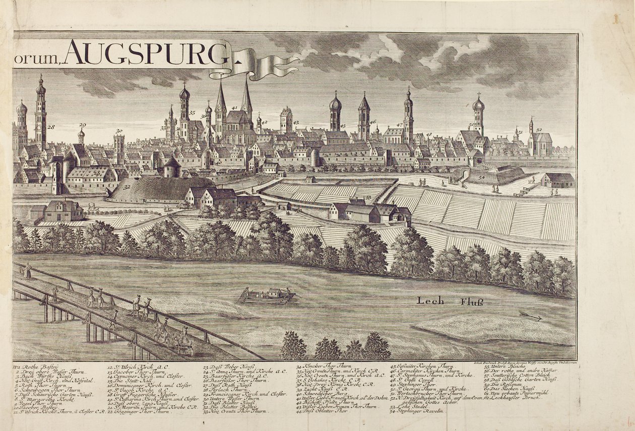Panoramisch uitzicht op Augsburg door Johann Thomas Kraus