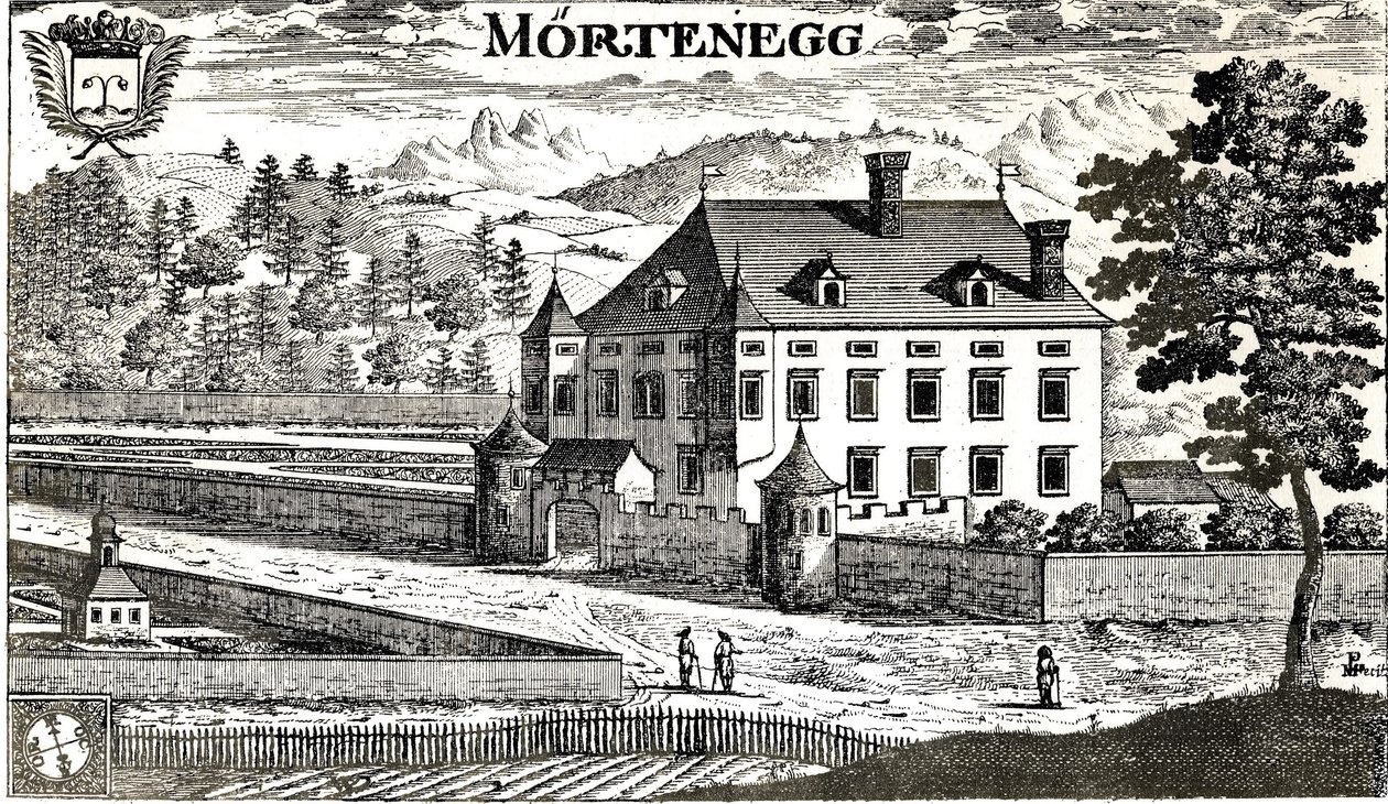 Kasteel van Moertenegg in het jaar 1680 in de Karintische stad Villach in Karinthië / Oostenrijk / Europese Unie door Johann Weikhard von Valvasor