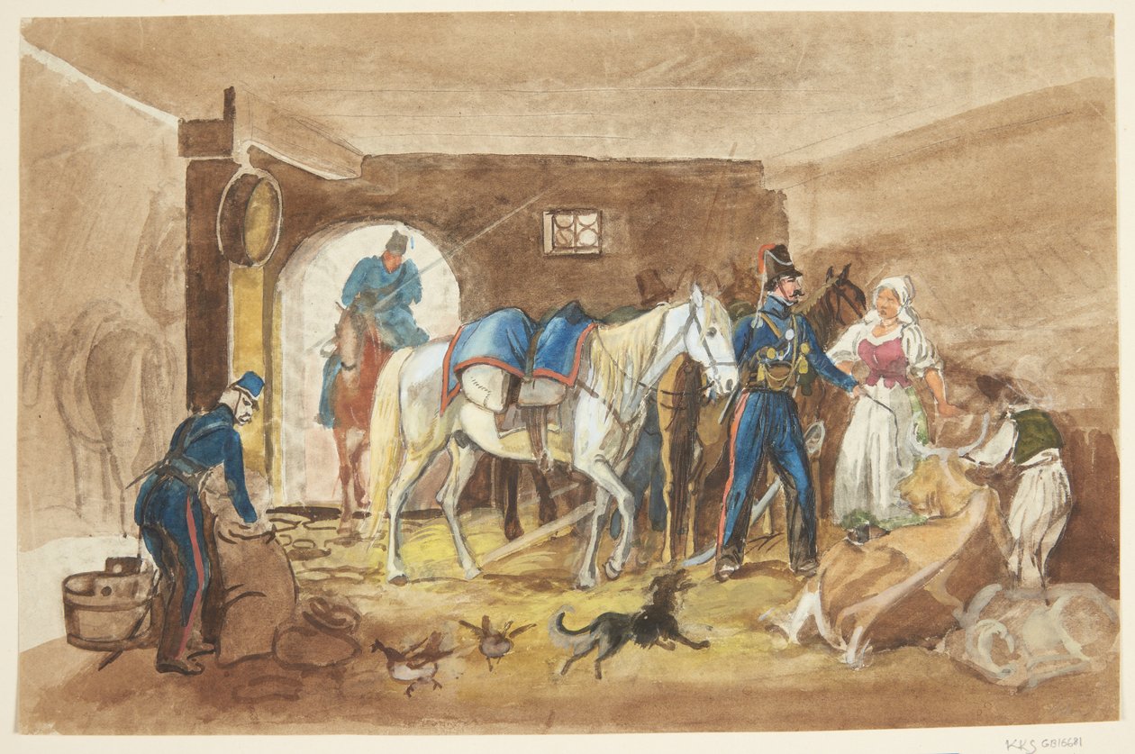 Ruiters in een stal door Johann Adam Klein