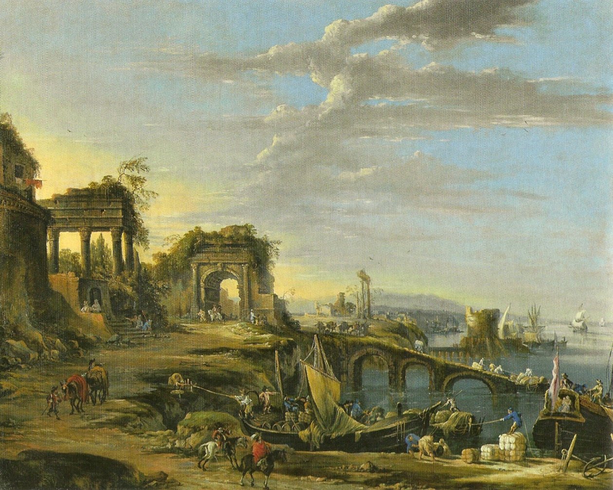 Duits: Kustlandschap met oude ruïnes door Johann Anton Eismann