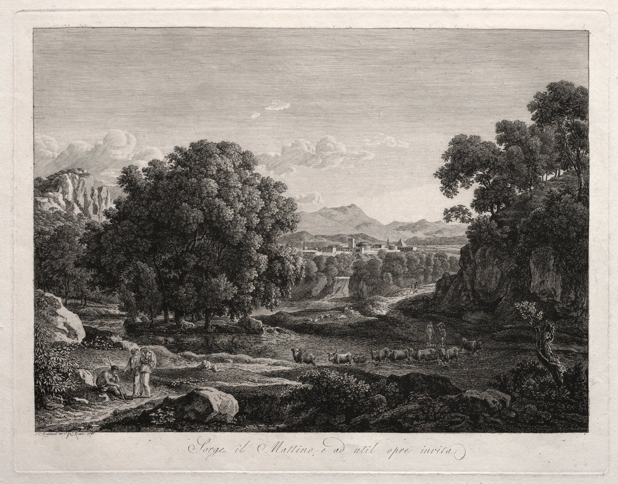 Heroïsch Landschap: Vee dat de Rivier Oversteekt door Johann Christian Reinhart