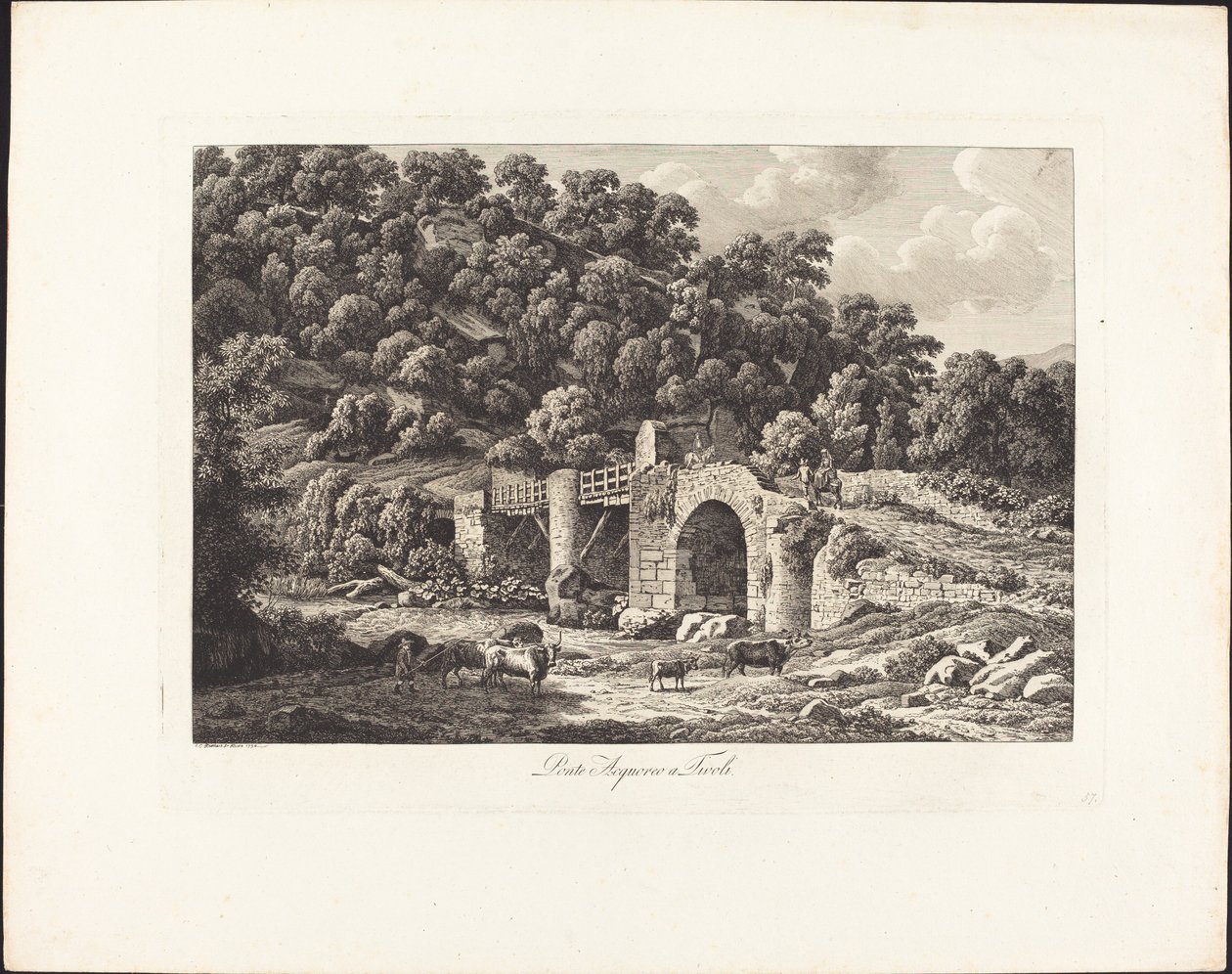 Ponte Acquoreo a Tivoli door Johann Christian Reinhart